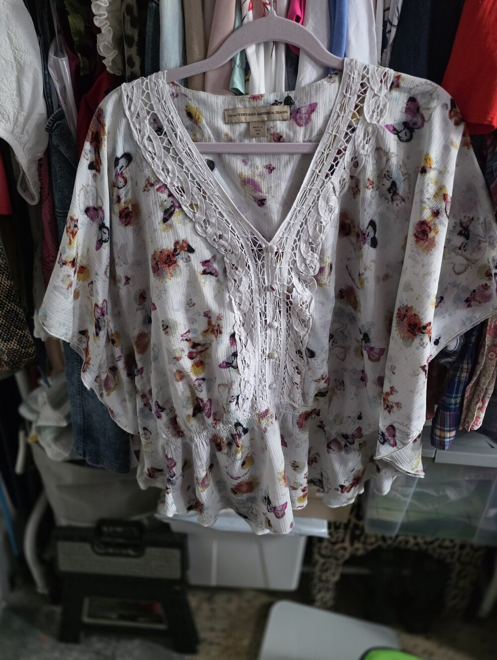Vintage America White Floral Lace Yoke Tunic